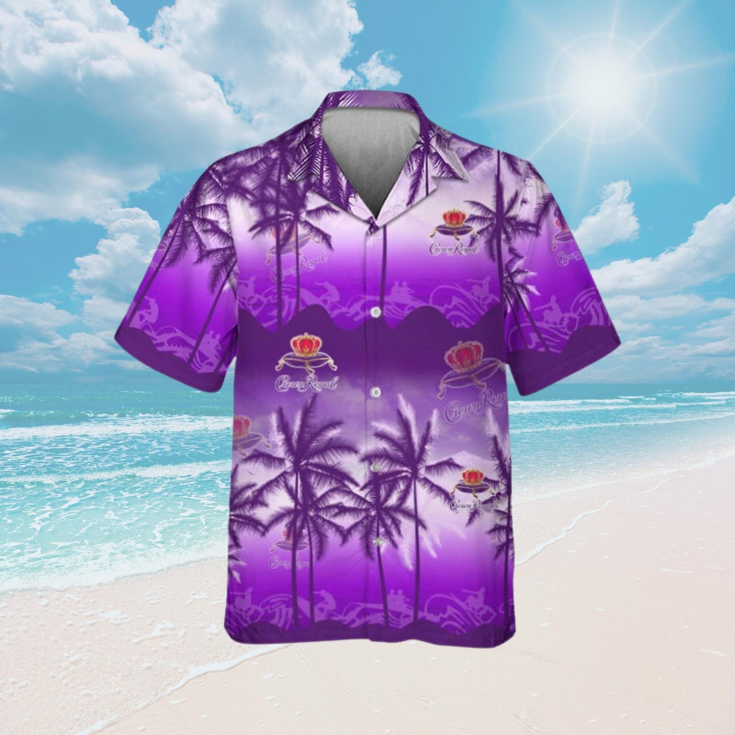Crown Royal Hawaiian Shirt, Whisky Aloha Shirt, Drinking Gifts for Whiskey Fans, Crown Royal Merch, Tropical Outfit, Booze Button Shirt